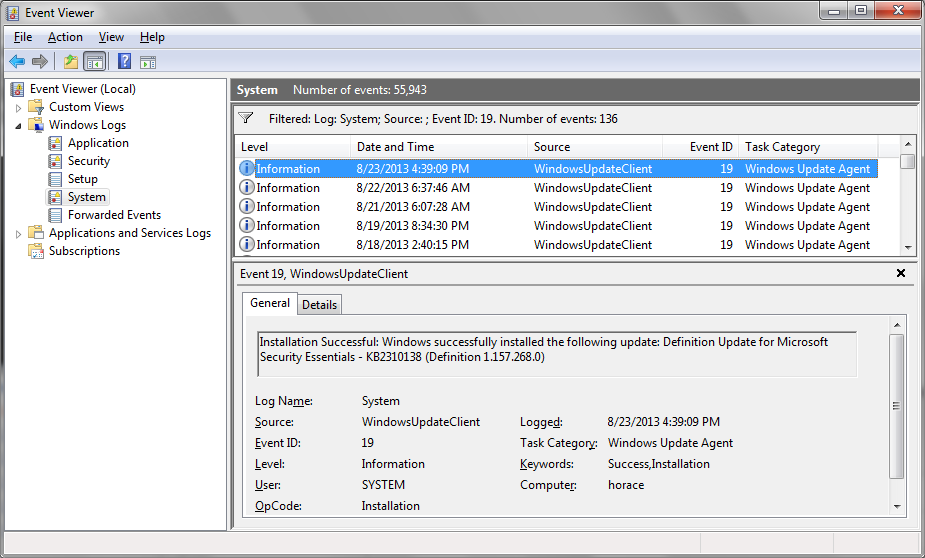 windows update client event id 20499